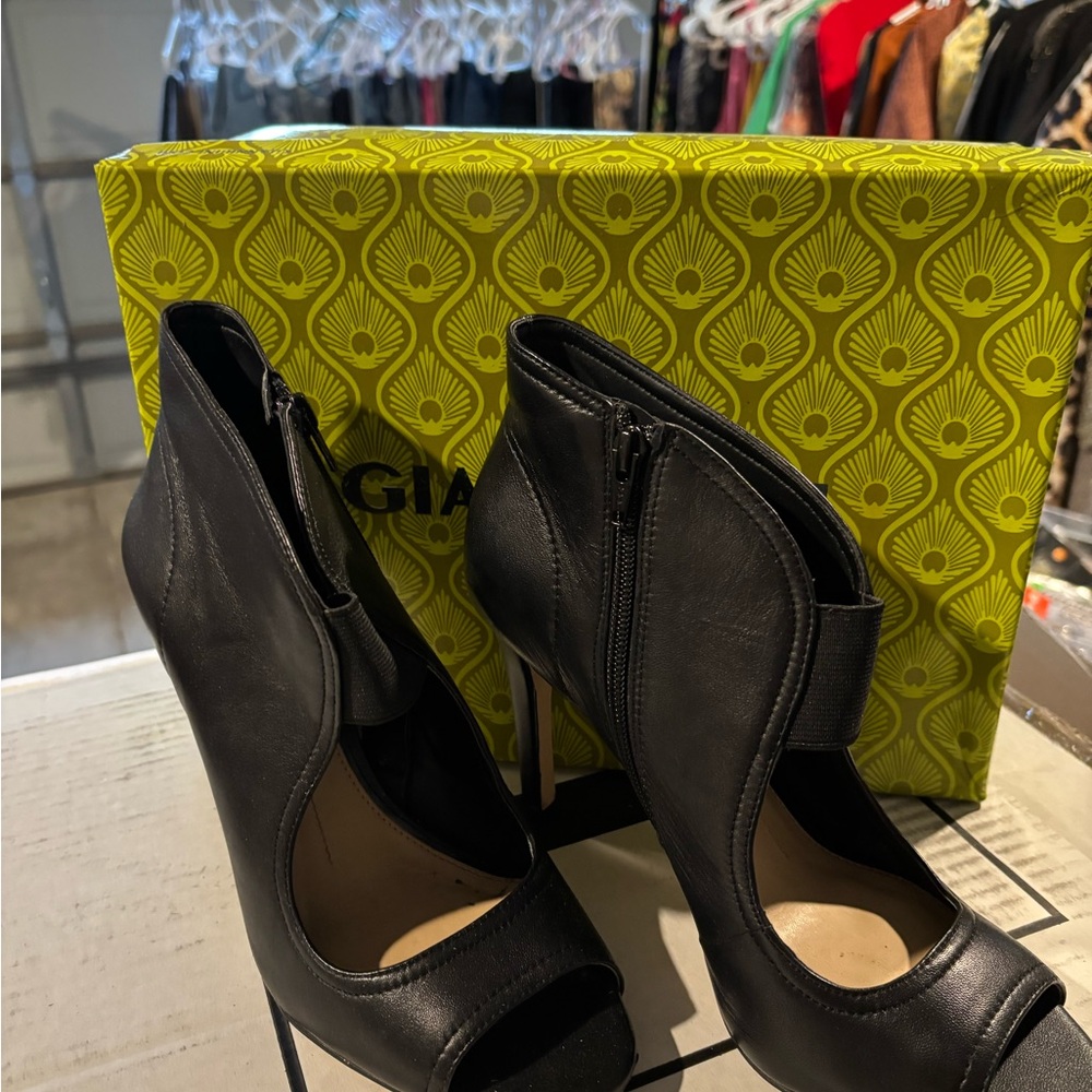 Gianvito Rossi Black Peep Toe Ankle Boots